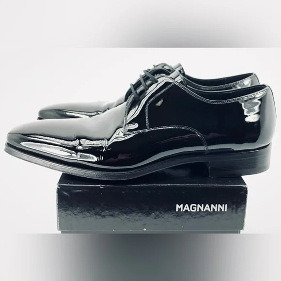 $375 Mens MAGNANNI Dante BLACK Patent Leather TUXEDO Formal Dress Shoes Mens 8.5 - Picture 4 of 8
